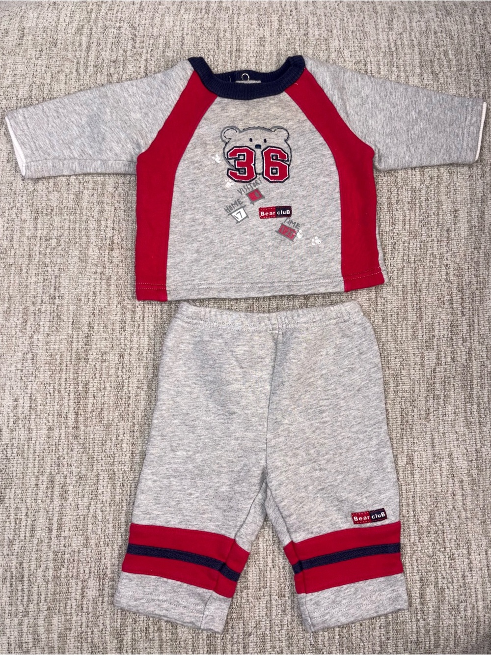 okie dokie Grey, Red & Navy Bear Graphic Pajama Set